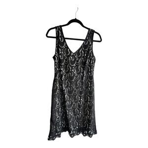 Ronnie Nicole DRESS Black Lace Women's Size 12 Sleeveless V-Neck Cream Lined